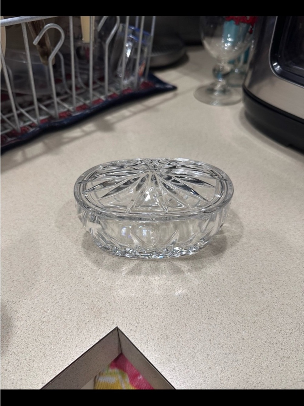 Vintage Crystal Glass Oval Dish / Bowl With Lid